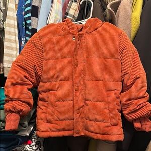 Vibrant Orange Puffer Jacket with Hood and Elastic Cuffs
